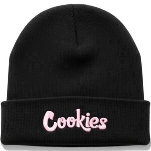 Cookies SF Black Beanie Pink Embroidered Logo Cuffed Knit Hat Streetwear Hat